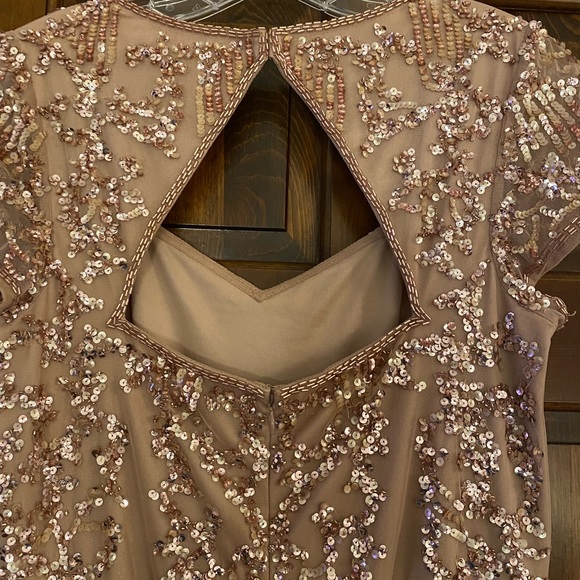 Adrianna Papell LONG BEADED DRESS WITH CAP SLEEVES IN Rose Gold - Picture 6 of 7